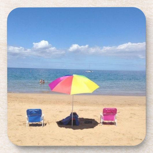 Beach Chairs Umbrella Ocean Scene Hawaii Onderzett Bier Onderzetter (Voorkant)