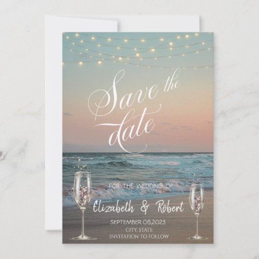 Beach Champagne Glass Save the Date (Voorkant)