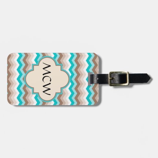 Beach Chevron Zigzag Monogram Bagagelabel (Voorkant horizontaal)
