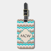 Beach Chevron Zigzag Monogram Bagagelabel (Voorkant verticaal)