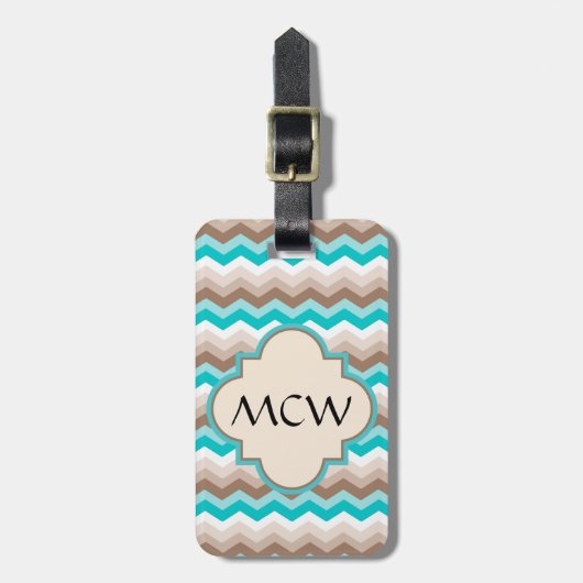 Beach Chevron Zigzag Monogram Bagagelabel (Voorkant verticaal)