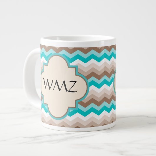 Beach Chevron Zigzag Monogram Grote Koffiekop (Links)