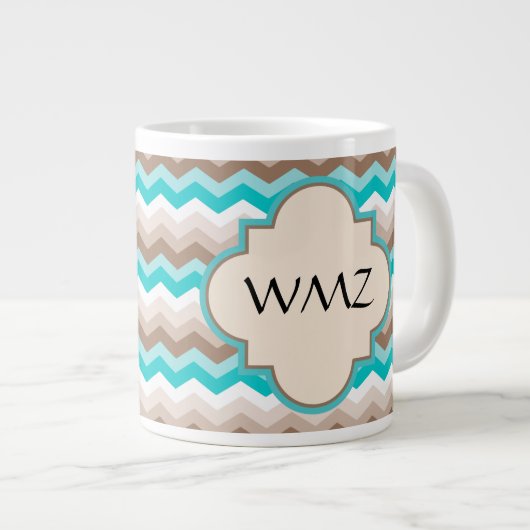 Beach Chevron Zigzag Monogram Grote Koffiekop (Voorkant rechts)