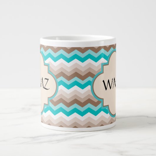 Beach Chevron Zigzag Monogram Grote Koffiekop (Voorkant)