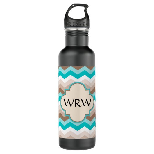 Beach Chevron Zigzag Monogram Waterfles (Voorkant)
