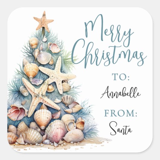 Beach Christmas Gift Tag Sticker (Voorkant)