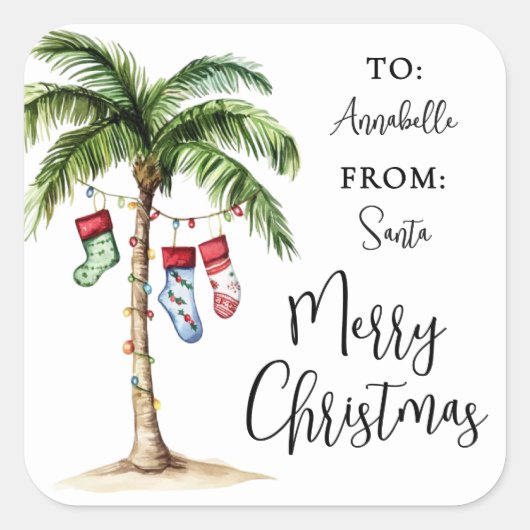 Beach Christmas Gift Tag Sticker (Voorkant)