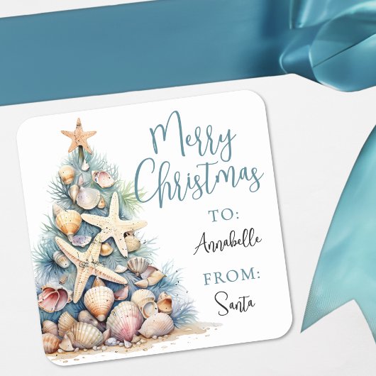 Beach Christmas Gift Tag Sticker
