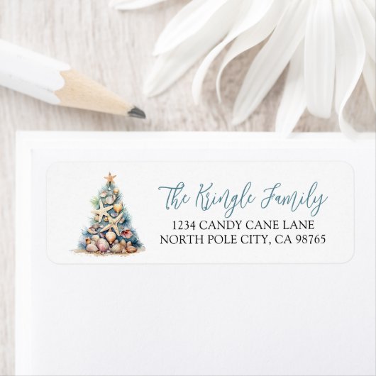 Beach Christmas Tree Retouradres Etiket (Insitu)