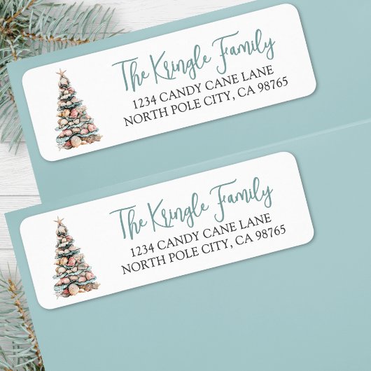 Beach Christmas Tree Return Address Etiket