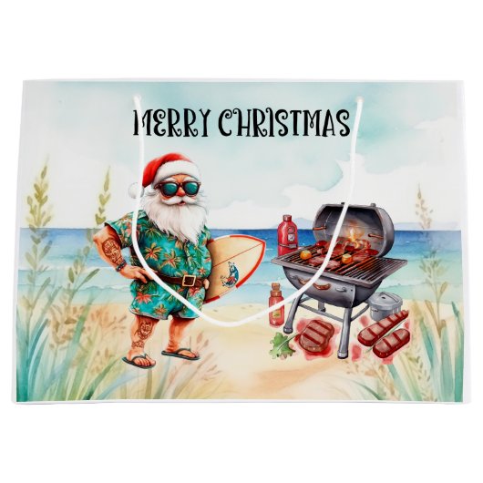 Beach Christmas with Surfer Santa Barbecue Groot Cadeauzakje (Voorkant)