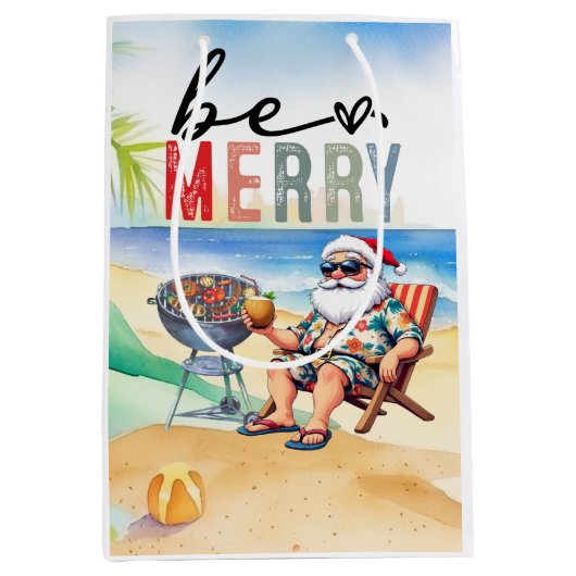 Beach Christmas with Surfer Santa Barbecue  Medium Cadeauzakje (Voorkant)