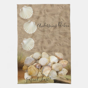 Beach Clams Beach Stones Kitchen Hand Towel Theedoek