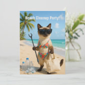 Beach Cleanup Party with cat lovers Invitation Kaart (Staand voorkant)
