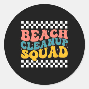 Beach Cleanup Squad Groovy Retro Design voor de Aa Ronde Sticker