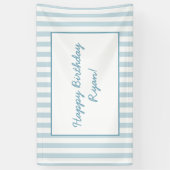 Beach Club Cabana Blue Stripe Verjaardag Aangepast Spandoek (Verticaal)
