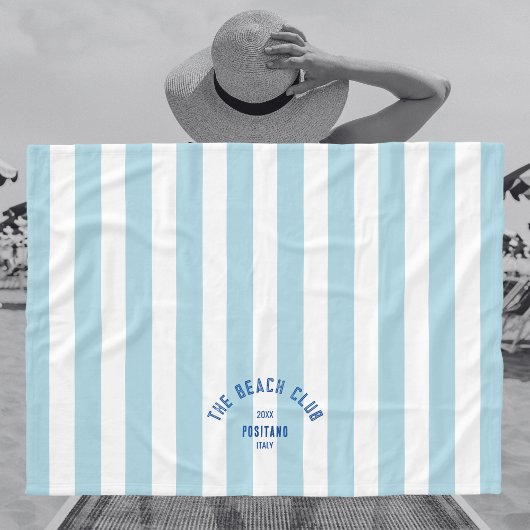 Beach Club Crest Blue Cabana Stripe Monogram Fleece Deken
