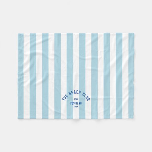 Beach Club Crest Blue Cabana Stripe Monogram Fleece Deken (Voorkant (Horizontaal))