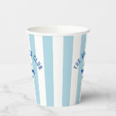 Beach Club Crest Blue Cabana Stripe Papieren Bekers (Links)
