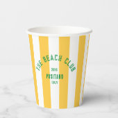 Beach Club Crest Gele Cabana Streep Monogram Papieren Bekers (Achterkant)