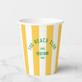 Beach Club Crest Gele Cabana Streep Monogram Papieren Bekers (Voorkant)