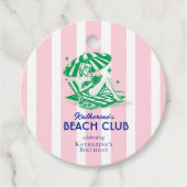 Beach Club Pink Cabana Stripe Verjaardagsfeest Bedankjes Labels (Voorkant)