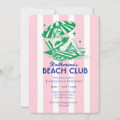 Beach Club Pink Cabana Stripe Verjaardagsfeest Kaart (Voorkant)