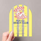 Beach Club Yellow Cabana Stripe Verjaardagsfeest Acryl Uitnodigingen (Insitu (Draagbaar))