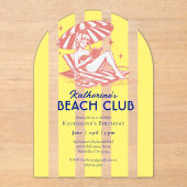 Beach Club Yellow Cabana Stripe Verjaardagsfeest Acryl Uitnodigingen (Voorkant)
