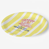 Beach Club Yellow Cabana Stripe Verjaardagsfeest Papieren Bordje (Gekanteld)