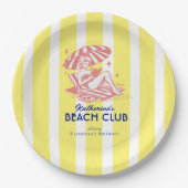 Beach Club Yellow Cabana Stripe Verjaardagsfeest Papieren Bordje (Voorkant)