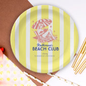 Beach Club Yellow Cabana Stripe Verjaardagsfeest Papieren Bordje