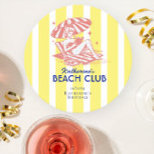Beach Club Yellow Cabana Stripe Verjaardagsfeest Ronde Kartonnen Onderzetter