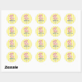 Beach Club Yellow Cabana Stripe Verjaardagsfeest Ronde Sticker (Vel)