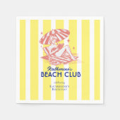 Beach Club Yellow Cabana Stripe Verjaardagsfeest Servet (Voorkant)