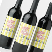 Beach Club Yellow Cabana Stripe Verjaardagsfeest Wijn Etiket