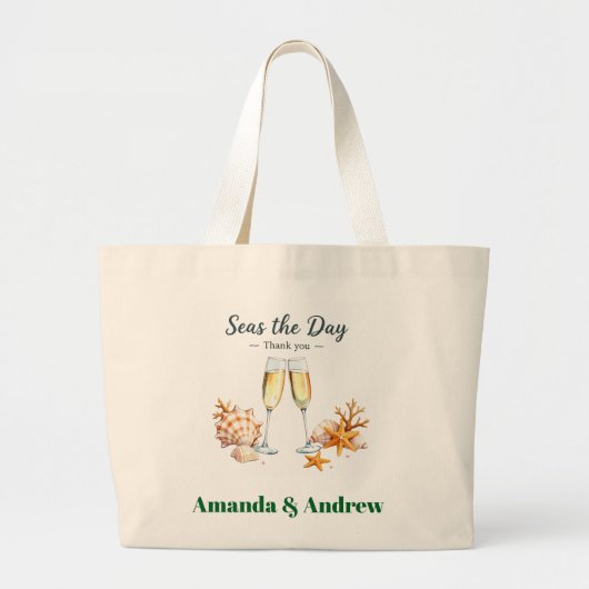 Beach coast Elegant Wedding Guest Favor keepsake  Grote Tote Bag (Voorkant)