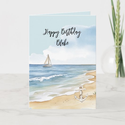 Beach Coast Ocean Boat Anchor Birthday Kaart (Voorkant)