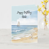 Beach Coast Ocean Boat Anchor Birthday Kaart (Gele Bloem)