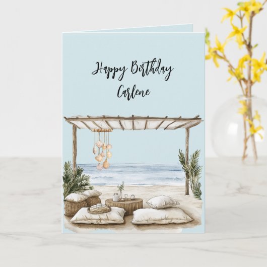 Beach Coast Ocean Sea Shells Birthday Kaart (Gele Bloem)