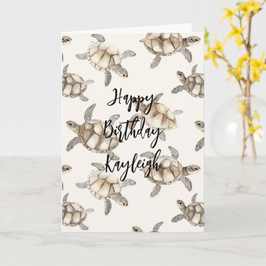 Beach Coast Ocean Sea Turtles Birthday Kaart (Gele Bloem)
