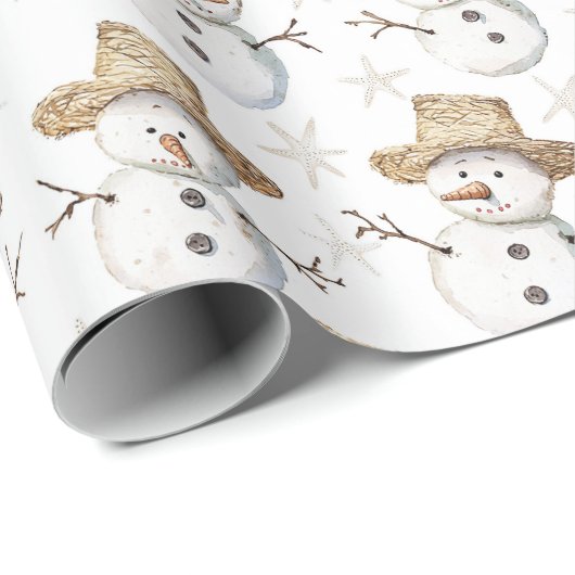 Beach Coast Snowman Kerstmis Cadeaupapier (Rol Hoek)