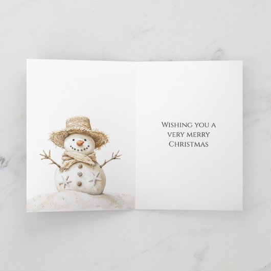 Beach Coast Snowman Kerstmis Kaart (Binnen)