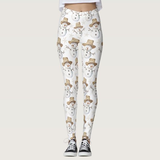 Beach Coast Snowman Kerstmis Leggings (Voorkant)