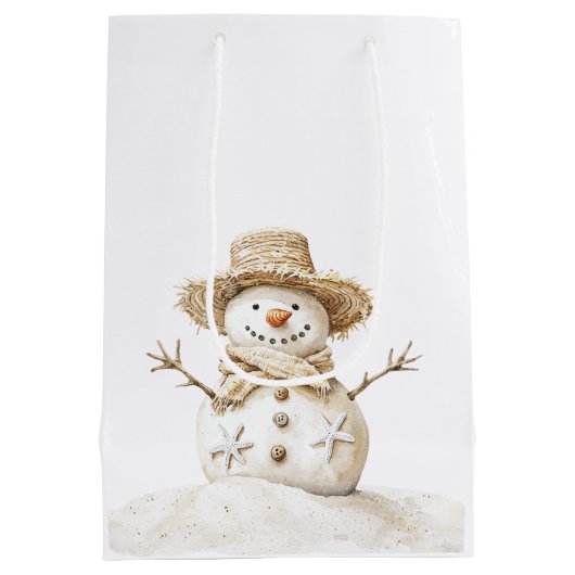 Beach Coast Snowman Kerstmis Medium Cadeauzakje (Achterkant)