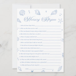 Beach Coastal Baby shower Nursery Rhyme Game Kaart