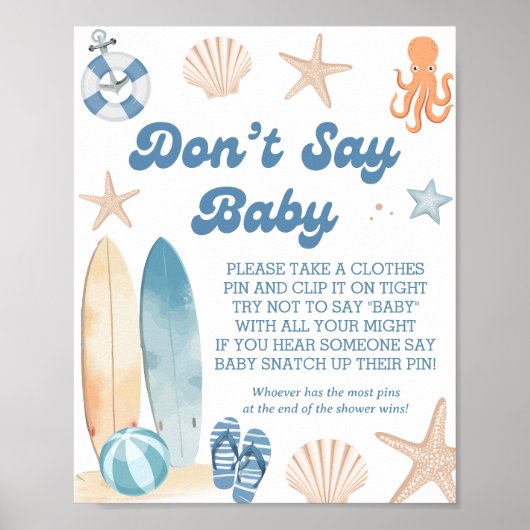 Beach Coastal Baby shower Zeg niet Baby Game Poster (Voorkant)