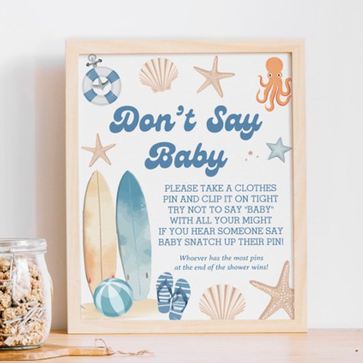 Beach Coastal Baby shower Zeg niet Baby Game Poster