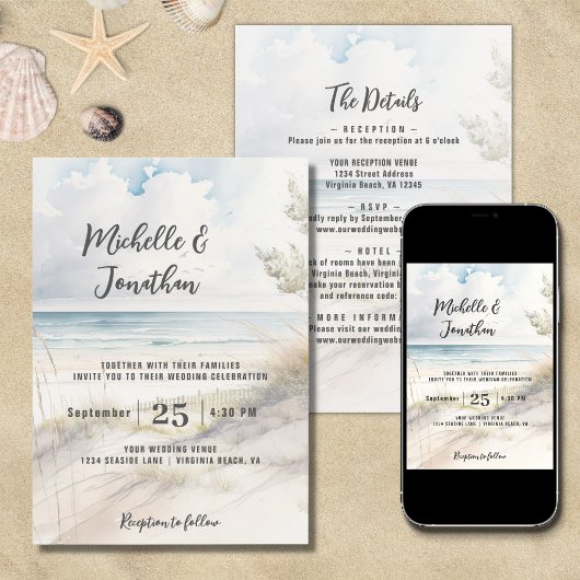 Beach Coastal Destination All in One Wedding Kaart