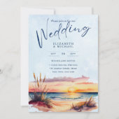 Beach Coastal Destination Sunset Tropical Wedding Kaart (Voorkant)